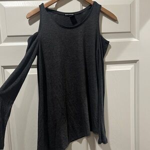 DKNY Jeans Elegant Black Cold Shoulder Long Sleeve Top asymmetrical hem